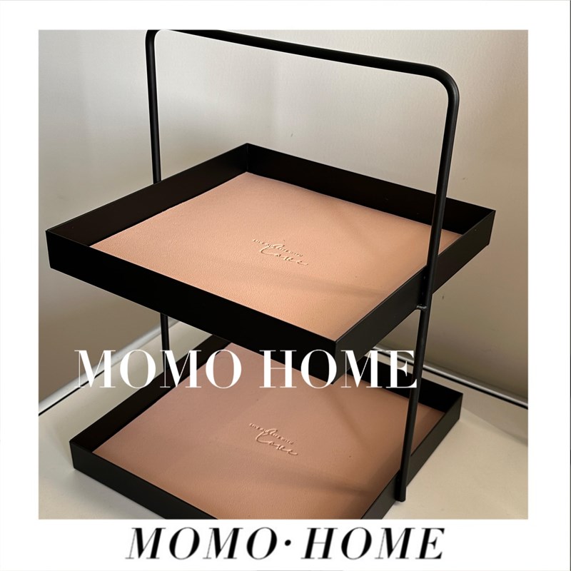MOMO 双层皮革垫金属收纳盘玄关钥匙置物盘杂物化妆品托盘