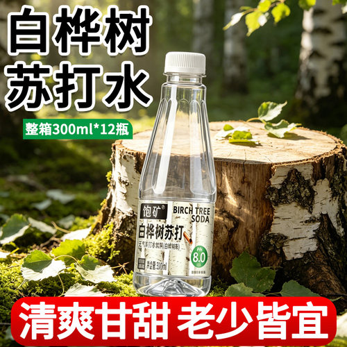 新日期 饱矿尖瓶白桦树苏打水300ml清凉解暑饮品风味饮料旅游自备