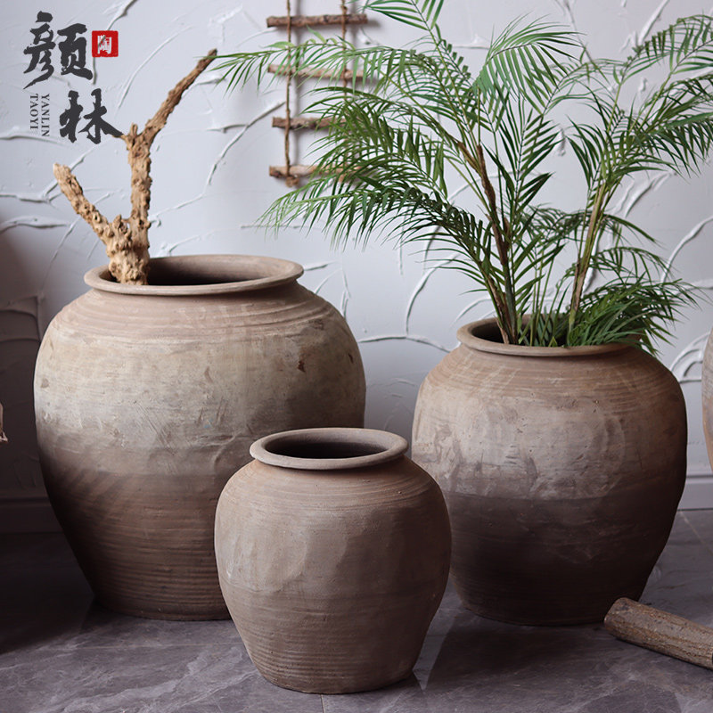 土坛子圆形大罐子侘寂风土陶大罐陶罐花盆软装陶器大号落地土罐子