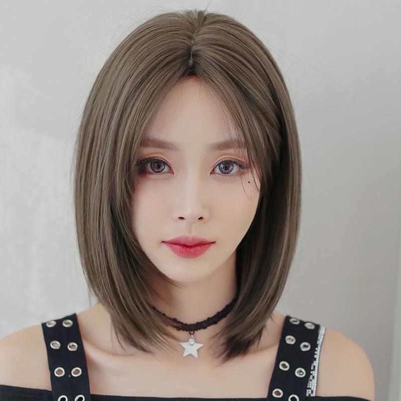 自然中分短直潮款假发 套头式蓬松锁骨少女发型全头套假发女