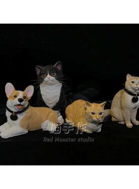 去世宠物纪念品石膏仿真田园手工猫咪狗短布偶摆件礼物英猫