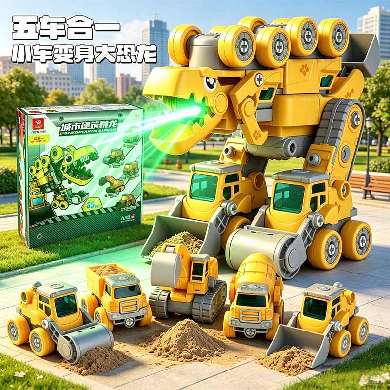 儿童恐龙变形工程车益智拼装玩具