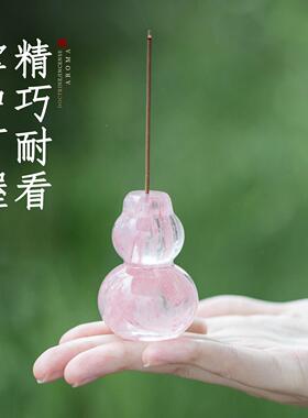 迷水晶玻葫芦盖置水你墨粉带孔香壶插盖璃底托线香底座香炉L-α04