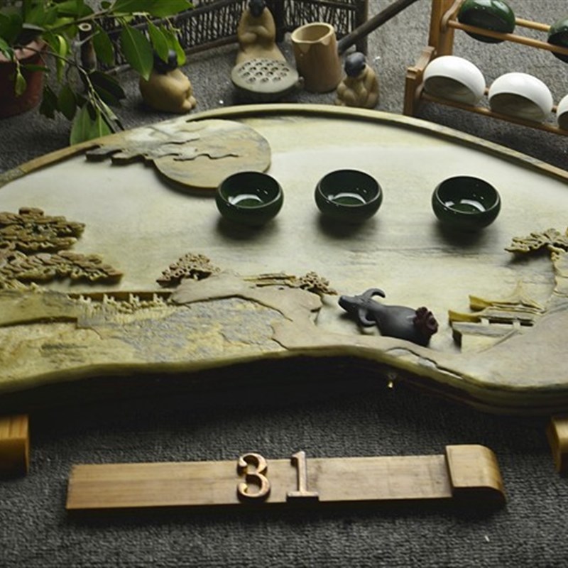 天然石材端砚石头茶盘家用石盘特大号端石茶海玉石排水石茶台原石