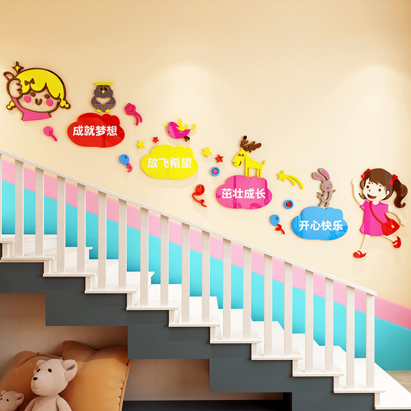 幼儿园楼梯墙面装饰贴画托管教室环境布置环创材料主题文化墙走廊