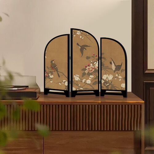 中古风桌面屏风摆画创意玄关柜摆台画复古新中式墨竹图茶桌装饰画