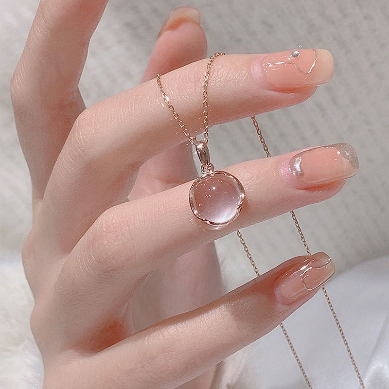 日韩风樱花粉水晶项链女轻奢小众ins简约百搭温柔气质高级锁骨链