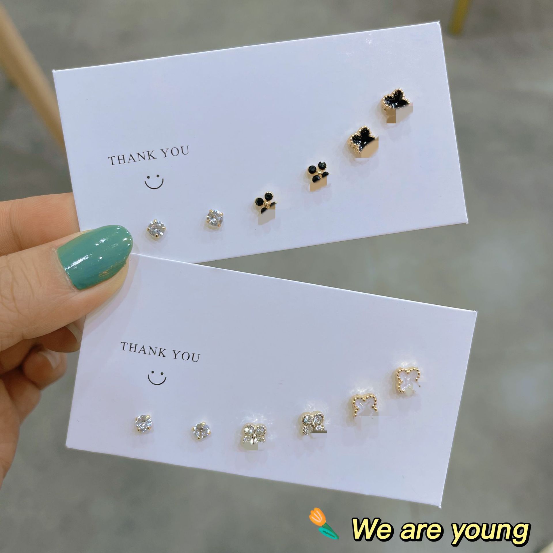 s925纯银针多钻四叶草小耳钉套装简约小巧百搭耳环养耳洞女耳骨钉