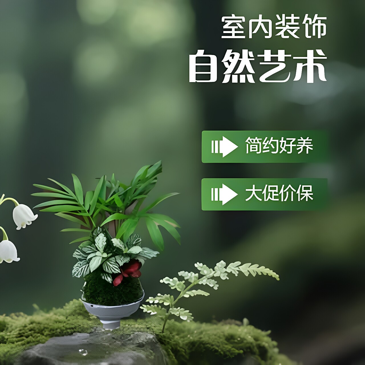室内水培苔藓球微景观鱼缸造景