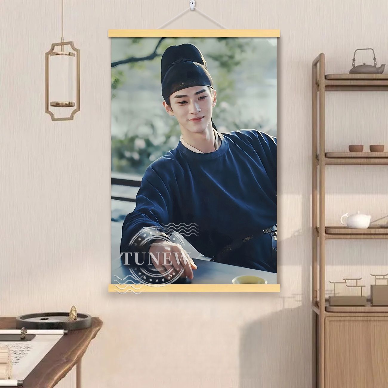 砚边青梅颜季明古风文人挂画宿舍卧室挂墙床头高清收藏装饰挂轴画