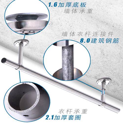 阳台晾衣架固定式晾衣杆304不锈钢杆挂衣晒衣加粗杆式吊顶装32顶