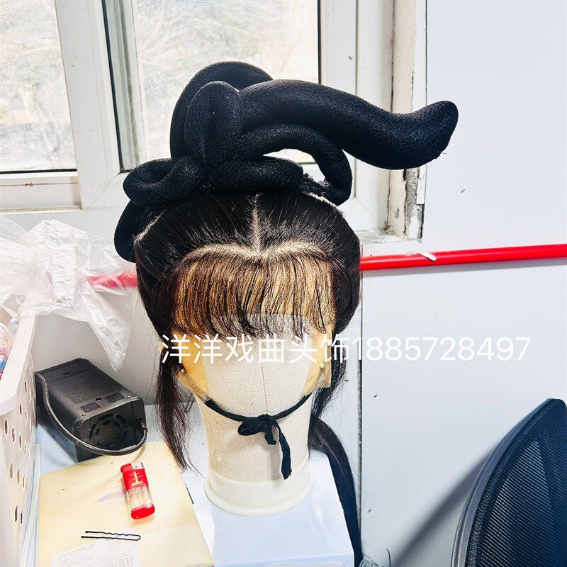 新款戏曲头饰发包头垫花旦小旦正头偏头发包小姐花旦造型影视公主