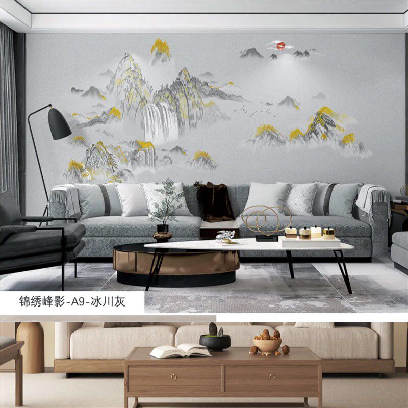 紫气东来独绣墙布客厅电s视沙发定制壁画