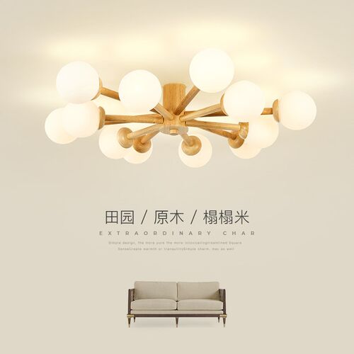 实木吸顶灯北欧轻奢原木风灯具现代F简约创意日式温馨魔豆客厅灯