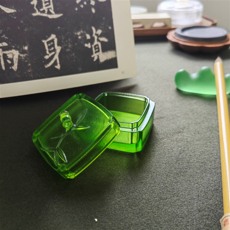 穆轩文房[玲珑点墨]琉璃砚台印泥盒墨盒墨池墨海多.用文房四宝