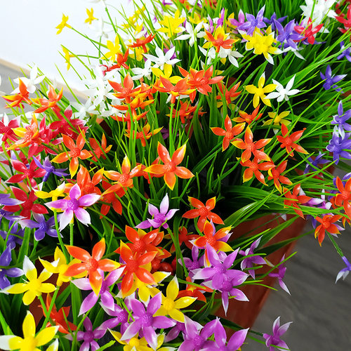 户外假花塑料花绿植n小草花箱花槽长条栅栏花插花装饰花艺餐厅隔