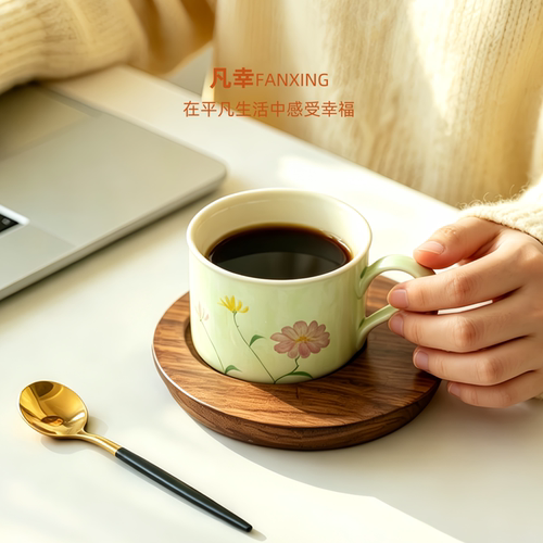 手绘雏菊咖啡杯碟套装