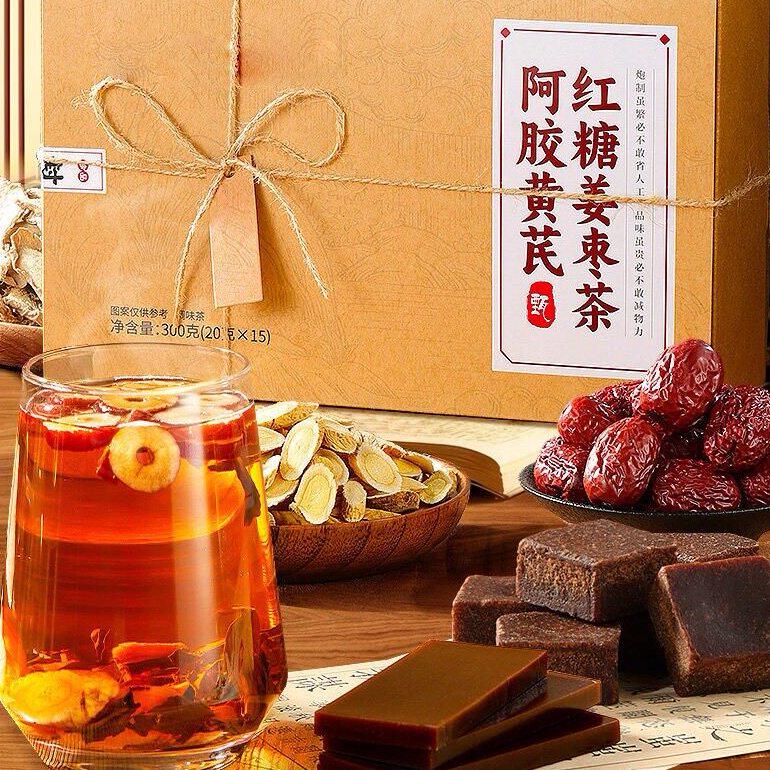 枣京枣仁红姜阿胶姜糖茶茶北芪红同糖黄姜生送茶女友堂养茶