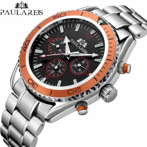 全自动机械多功能夜光钢带橙胶带男表 AUTOMATIC WATCH