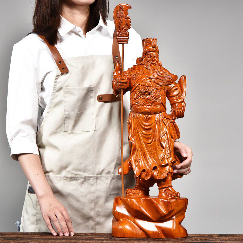 红实木质木头雕刻关公装饰摆件家居武财神关二爷工艺品镇宅招财像
