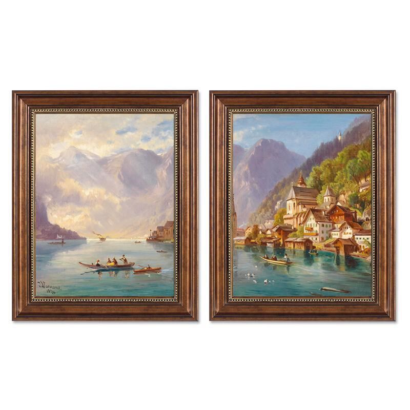 美式装饰画餐厅壁画客厅沙发背景墙油画饭厅两联竖U版复古欧式挂