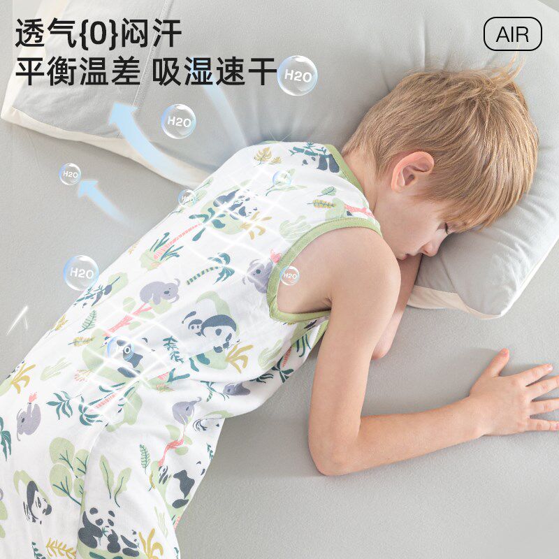儿童竹棉睡袋纱布中大童春秋款夏季薄款宝宝背心式护肚子防踢被子