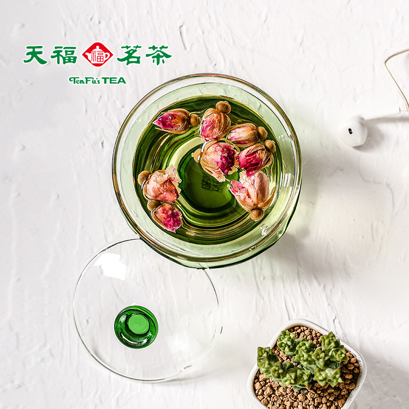 天福茗茶彼物春溪三才玻璃盖碗茶杯单个泡茶大号加厚耐热手工茶具