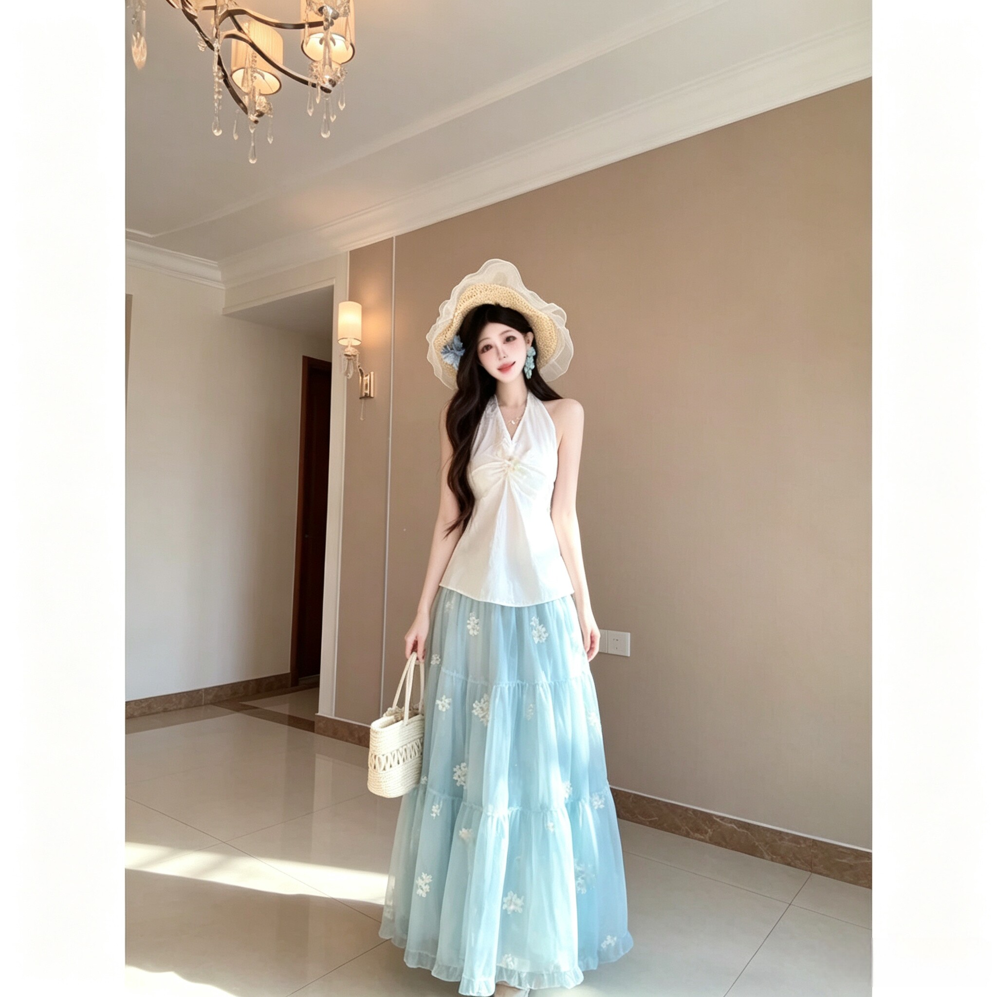 2026森系仙女连衣裙女 小个子显瘦超仙 海边度假拍照浅蓝色长裙