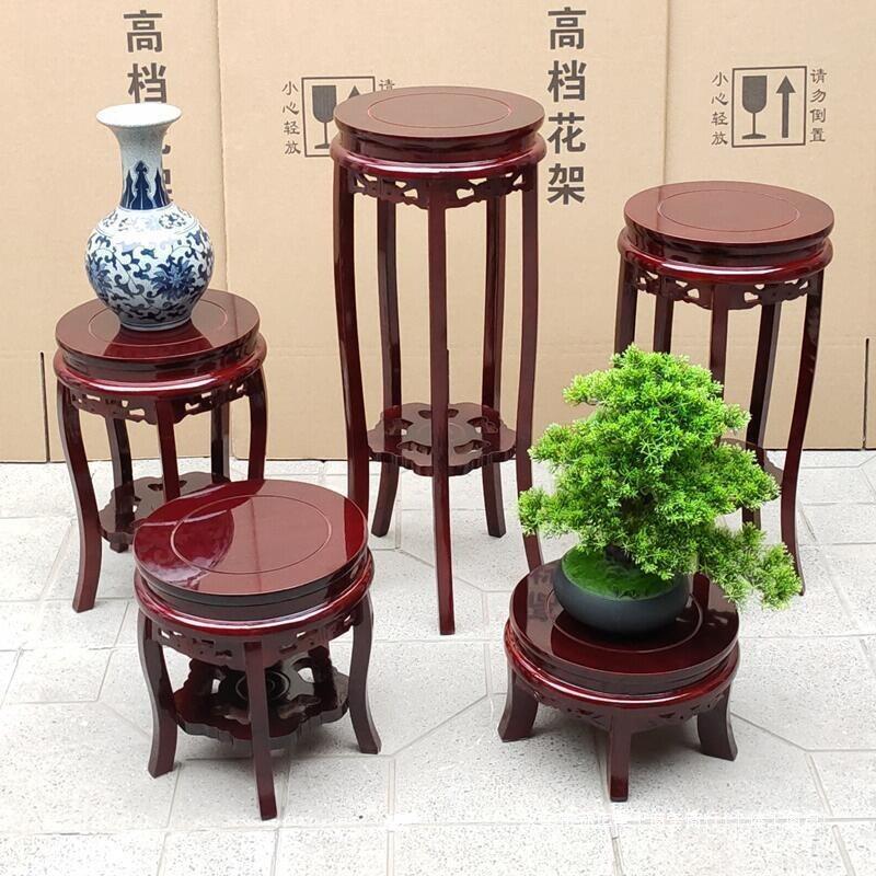 花架实木中式客厅落地圆形仿古阳台花架子木头特价家用室内花盆架