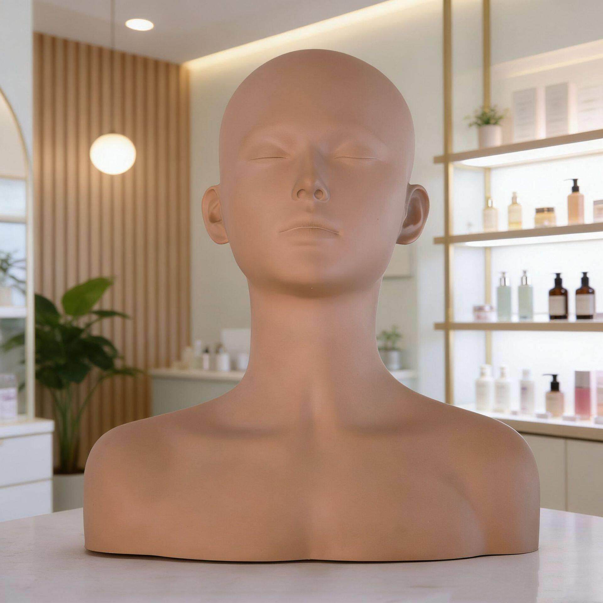 美容按摩模特头 皮肤管理头模硅胶材质仿真模型头 穴位针灸假人头
