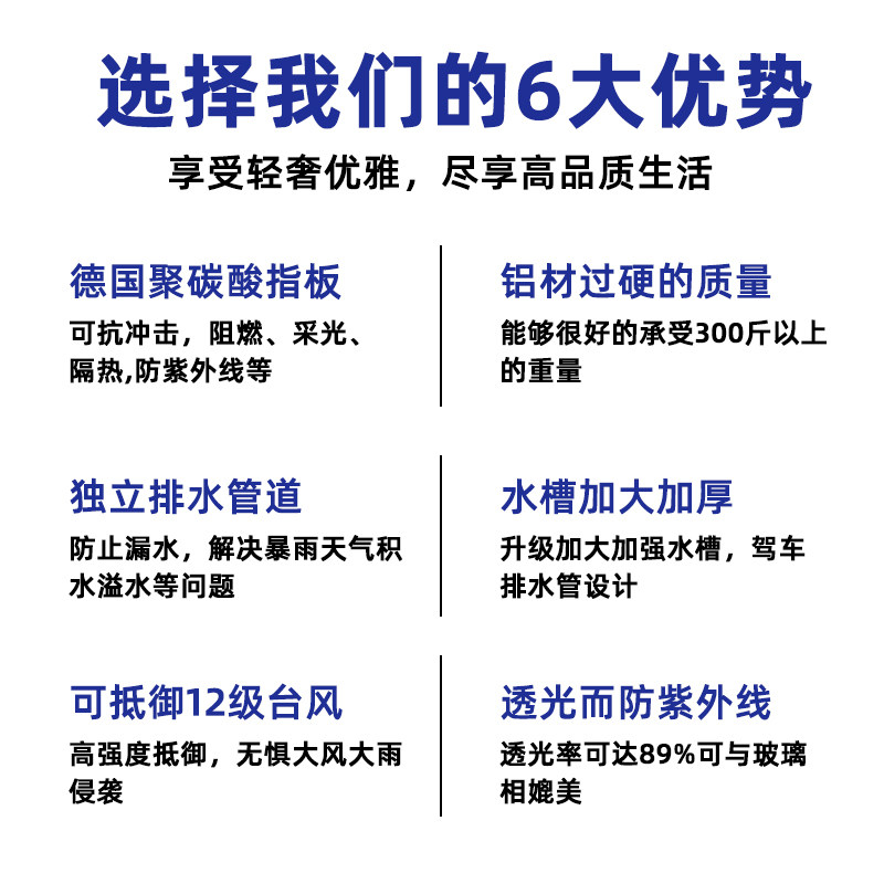 铝合金雨棚户外屋檐窗户挡雨顶楼阳台家用别墅门头庭院遮雨遮阳棚