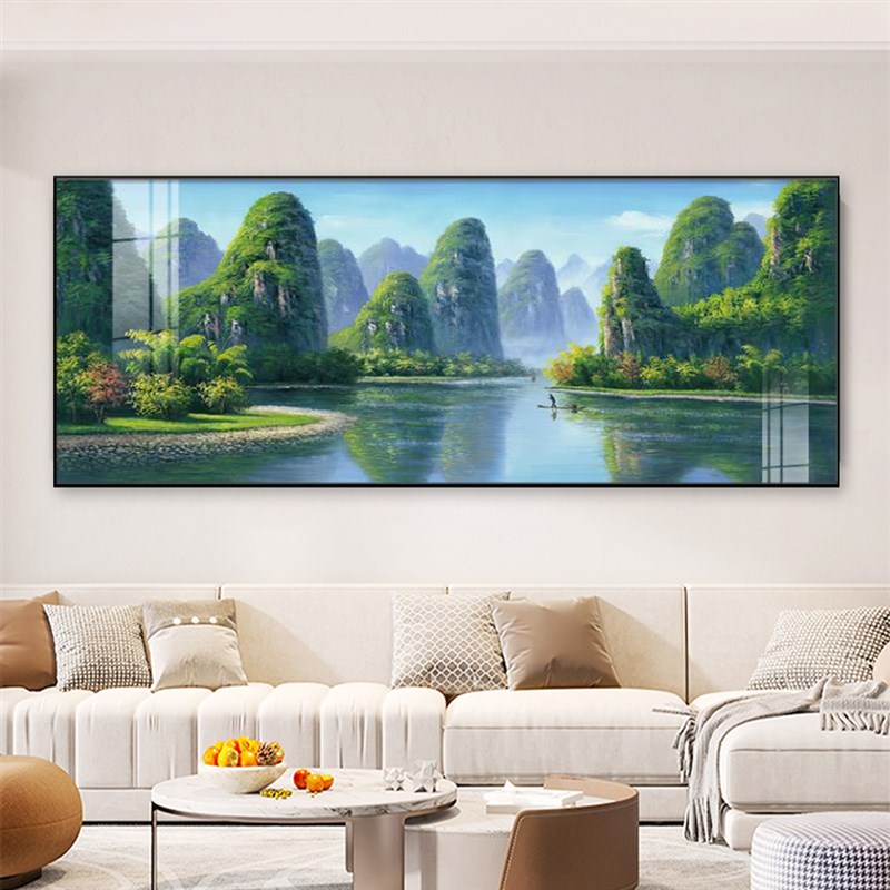 青山绿水装饰画桂林山水风景挂画客厅沙发背景墙横幅实景床头壁画
