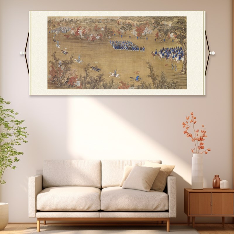 清 郎世宁 马术图名家人物画国画骏马画高清微喷客厅横幅挂画