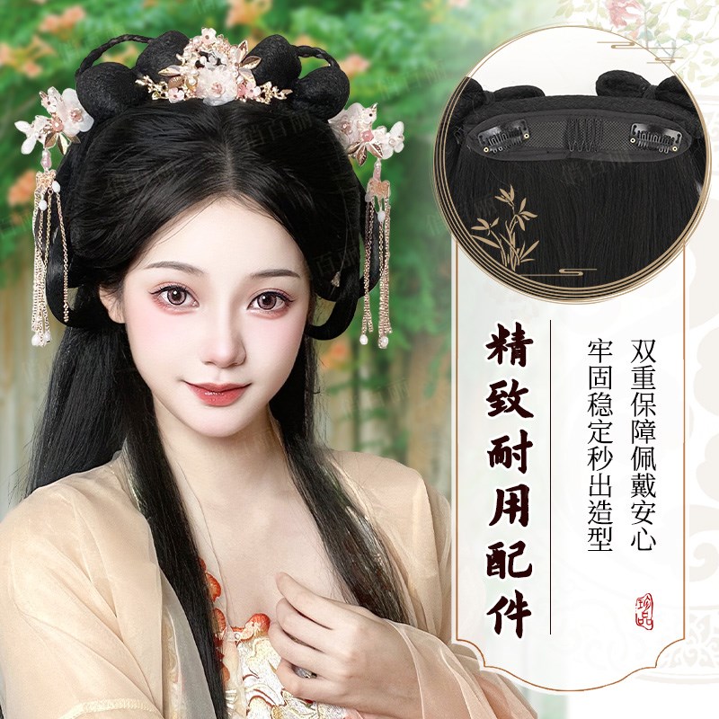 汉服头饰古装假发一体式懒人发箍头饰全套发饰古风发髻造型垫发包