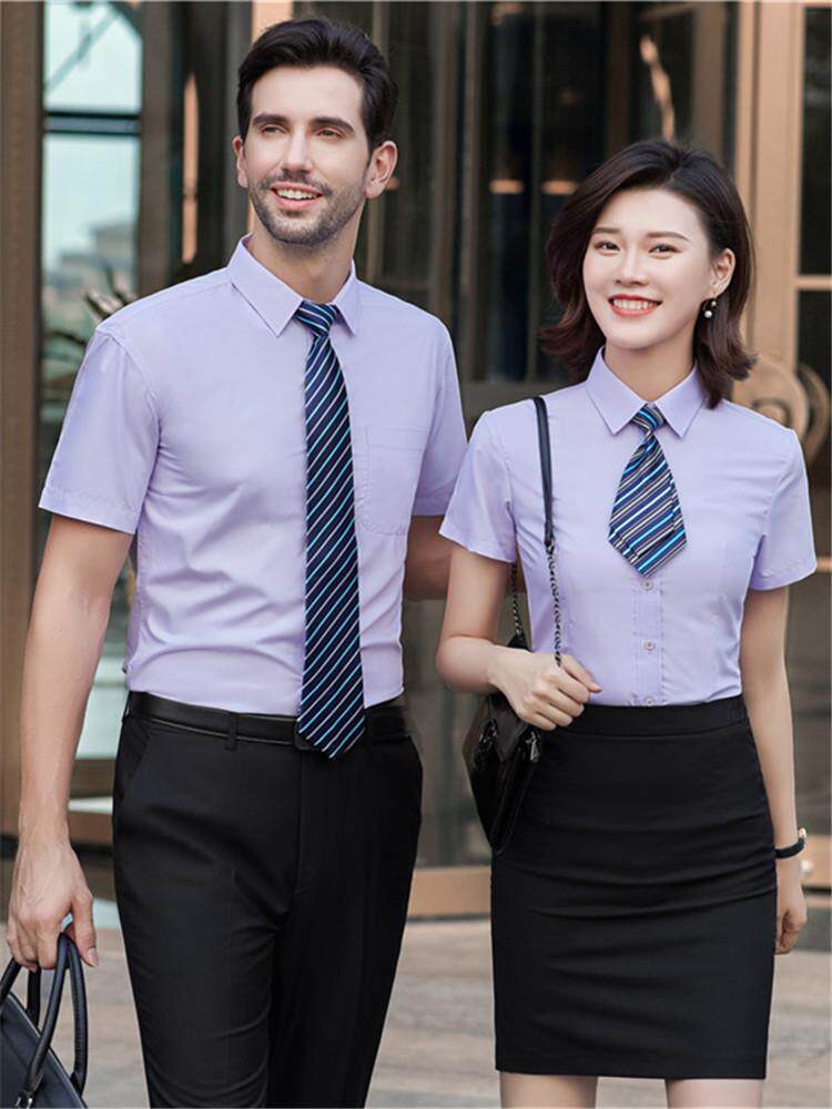 职业衬衫男女夏季短袖酒红色衬衣销售制服酒吧前台工装工作服衬衣