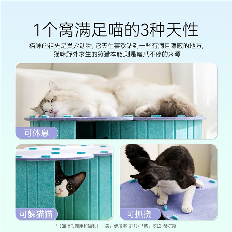 毛毡猫隧道窝双层猫抓板窝一体耐磨不掉屑钻洞迷宫超大号四季通用