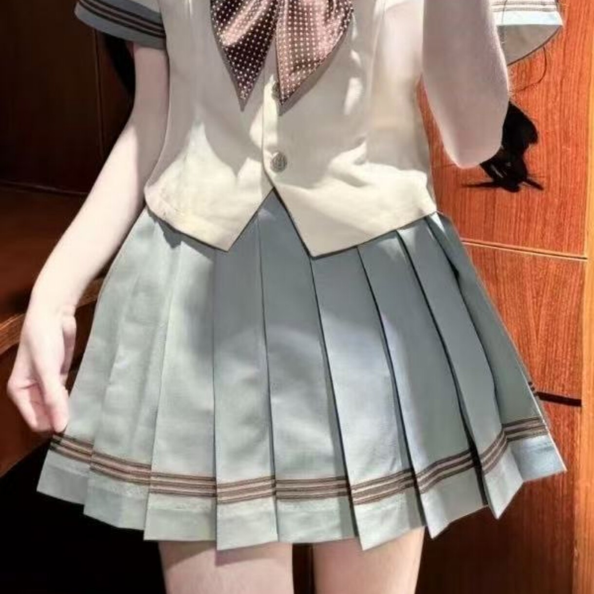 原创 薄荷奶绿 收腰显瘦JK制服水手服中间服短袖套装