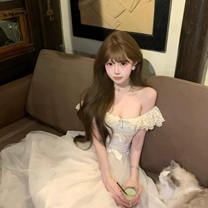 法式甜美富家千金连衣裙女夏季高级感初恋公主裙蝴蝶结网纱长裙子