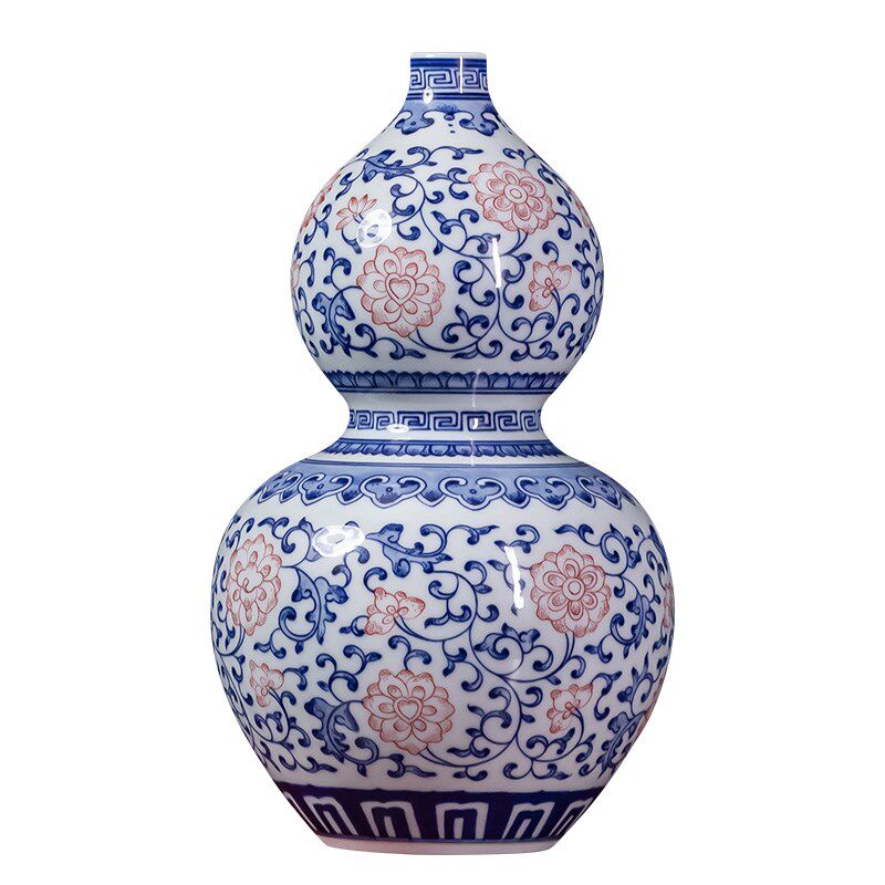 景德镇陶瓷器青花瓷花瓶釉里红复古新中式瓷瓶客厅电视柜瓷器摆件