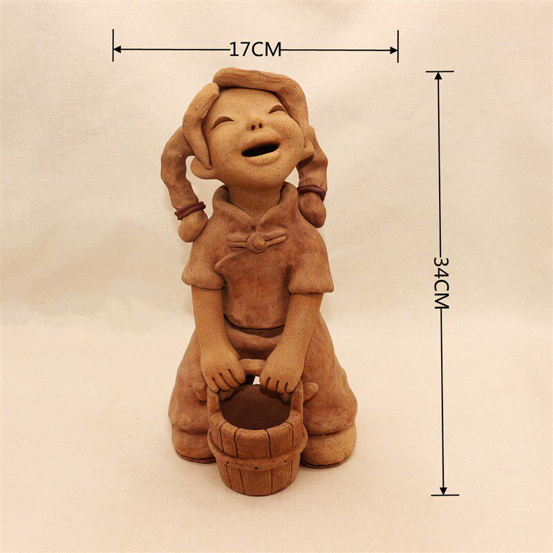 陶泥 陶艺 泥塑 提水桶娃娃 提桶女 特色手工艺品 陶土娃娃