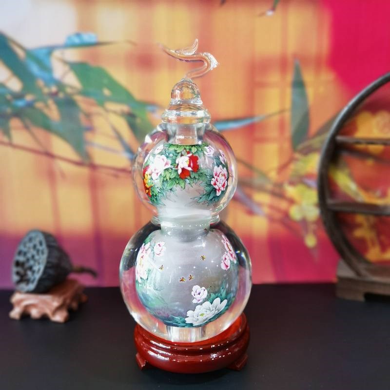 新品匠心独韵内画葫芦桌面摆件玄关博物架子电视柜装饰艺术品牡丹
