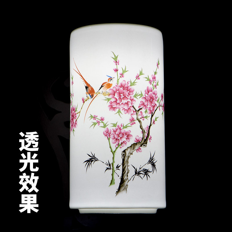 景德镇陶瓷薄胎灯罩直筒台灯壁灯吊吸顶灯落地根雕木灯具配件E27
