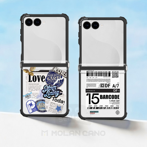 韩国MOLANCANO三星折叠手机壳磁吸新款标签贴纸创意小众适用Galaxy Z Flip8透明防摔7保护套6潮流外壳美式男