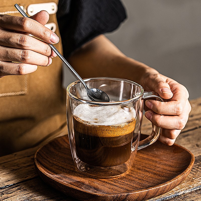 新款双层隔热玻璃马克杯带把大号容量咖啡杯高硼硅耐高温泡茶杯子