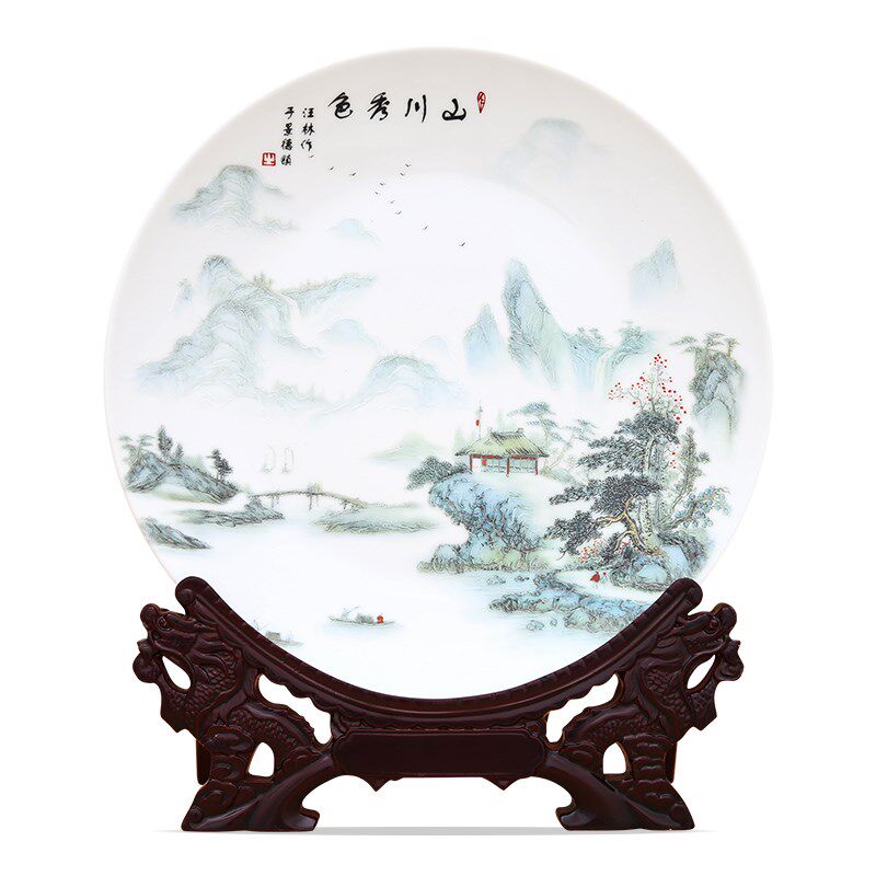 傲世瓷业 景德镇陶瓷器装饰盘山川秀色