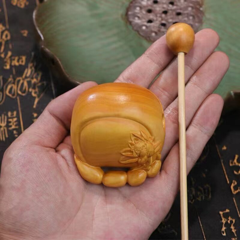 黄杨木雕莲花木鱼小法器随身携带实木迷你打击乐器静心摆件手把件