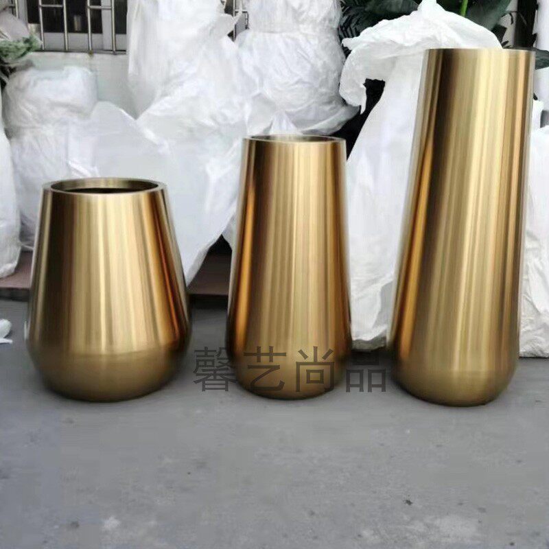 不锈钢花瓶 金属花钵创意新款花器 花盆 落地大花瓶 尺寸可定制