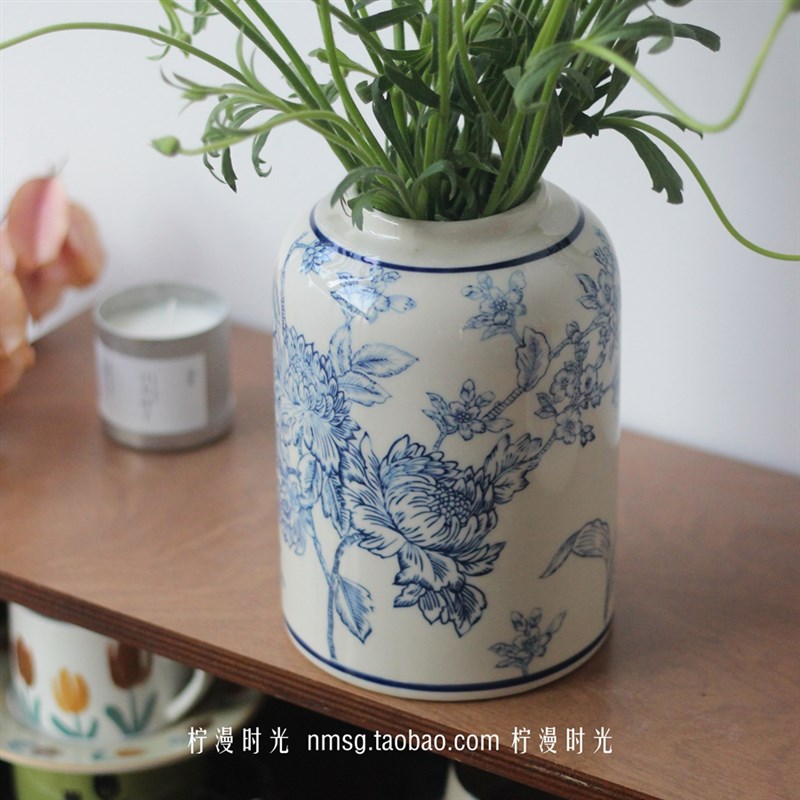 中国风高级感水墨青花陶瓷花瓶新中式风花插摆件复古优雅古典花瓶