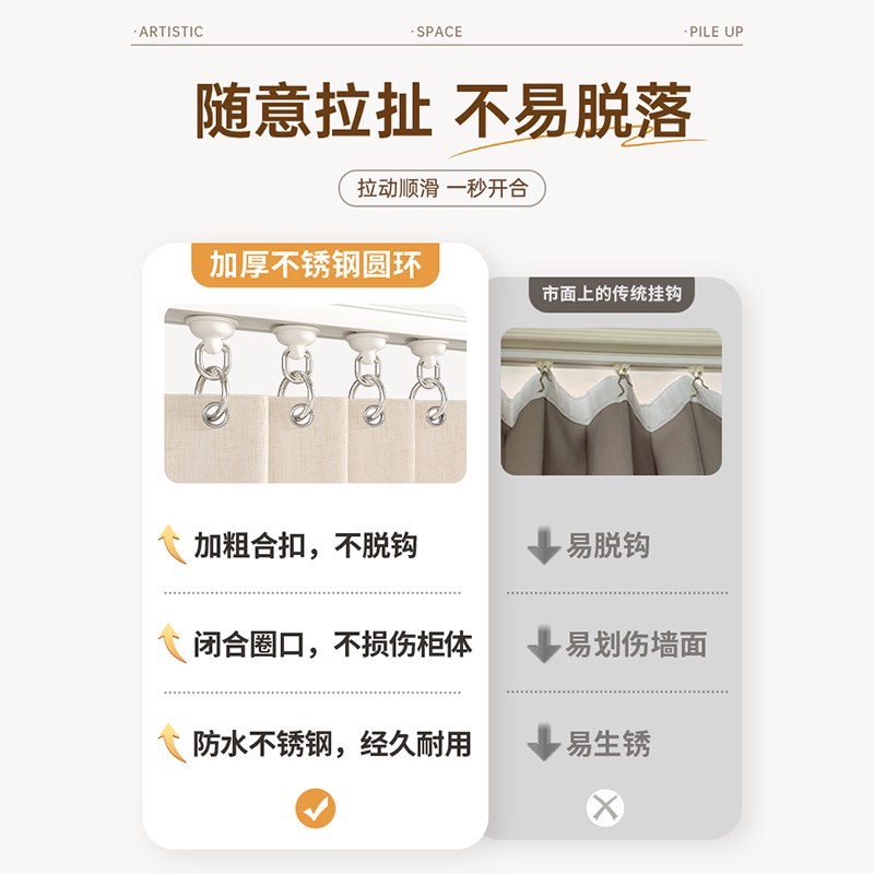 衣柜遮挡帘开放式衣帽间帘子无门拉帘全包防尘门帘子滑轨款免打孔图片