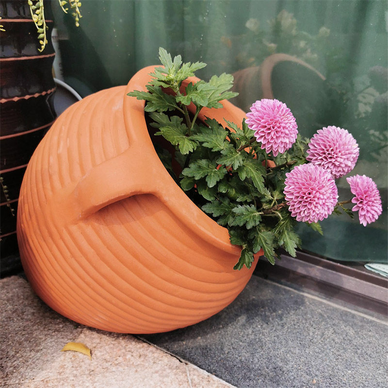红陶花盆星星半陶罐户外景观陶瓷种植大花盆卧式陶土花瓶斜卧陶盆